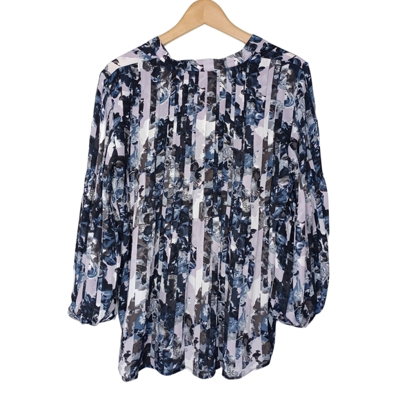 Parker Floral Office Business Sz XS Pleated Button Down Front Blouse - Picture 2 of 11